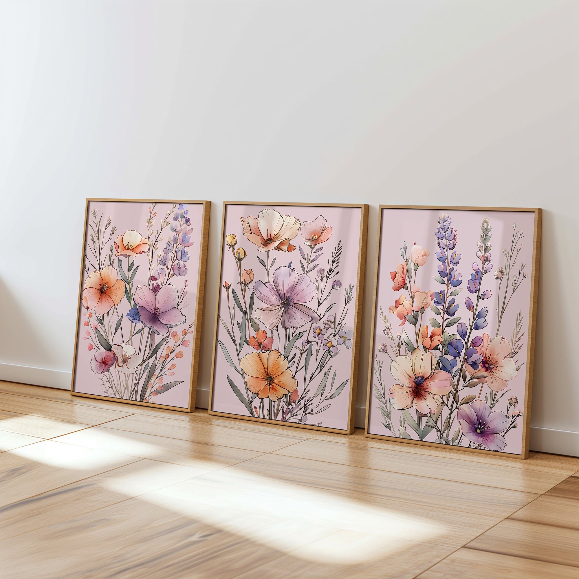 Floral Art, Cottagecore decor Botanical Wall art, Nursery Prints Set of 3 Wildflowers Girls Nursery Wall art| Boho Floral nursery Decor