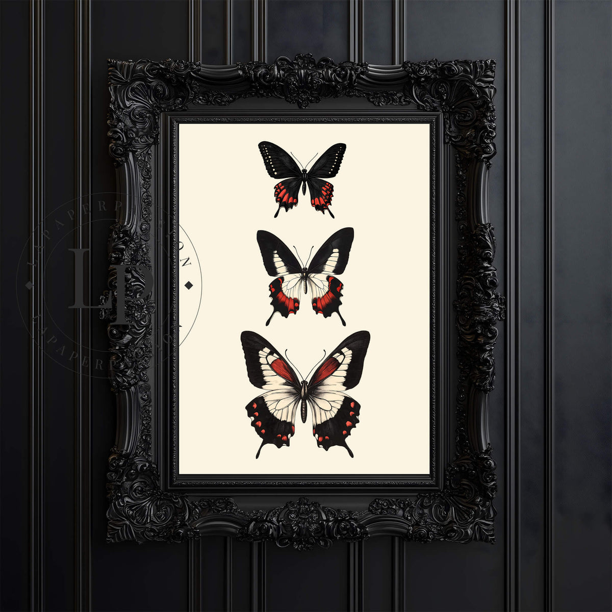 Vintage Dark Academia Butterfly Art black and red