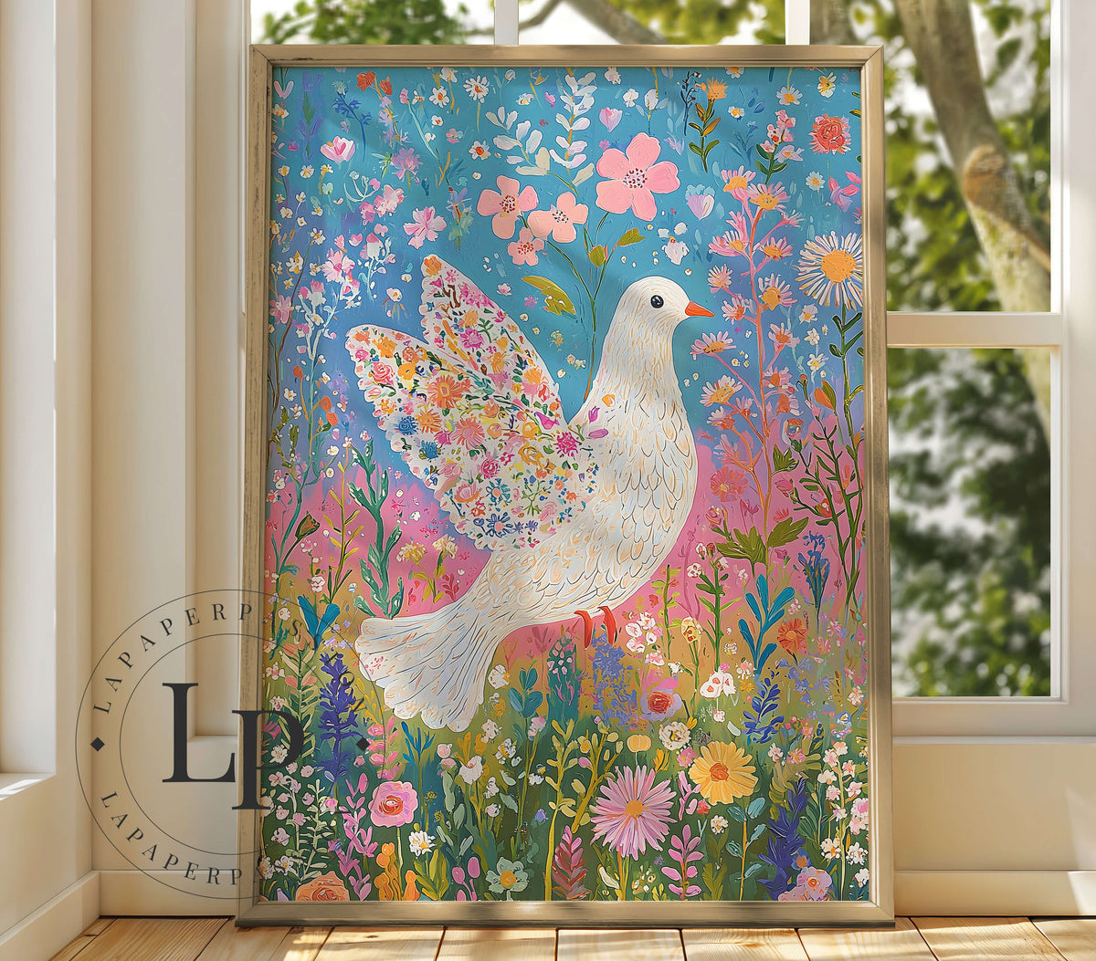 Floral Dove Print - Girls Wall Art